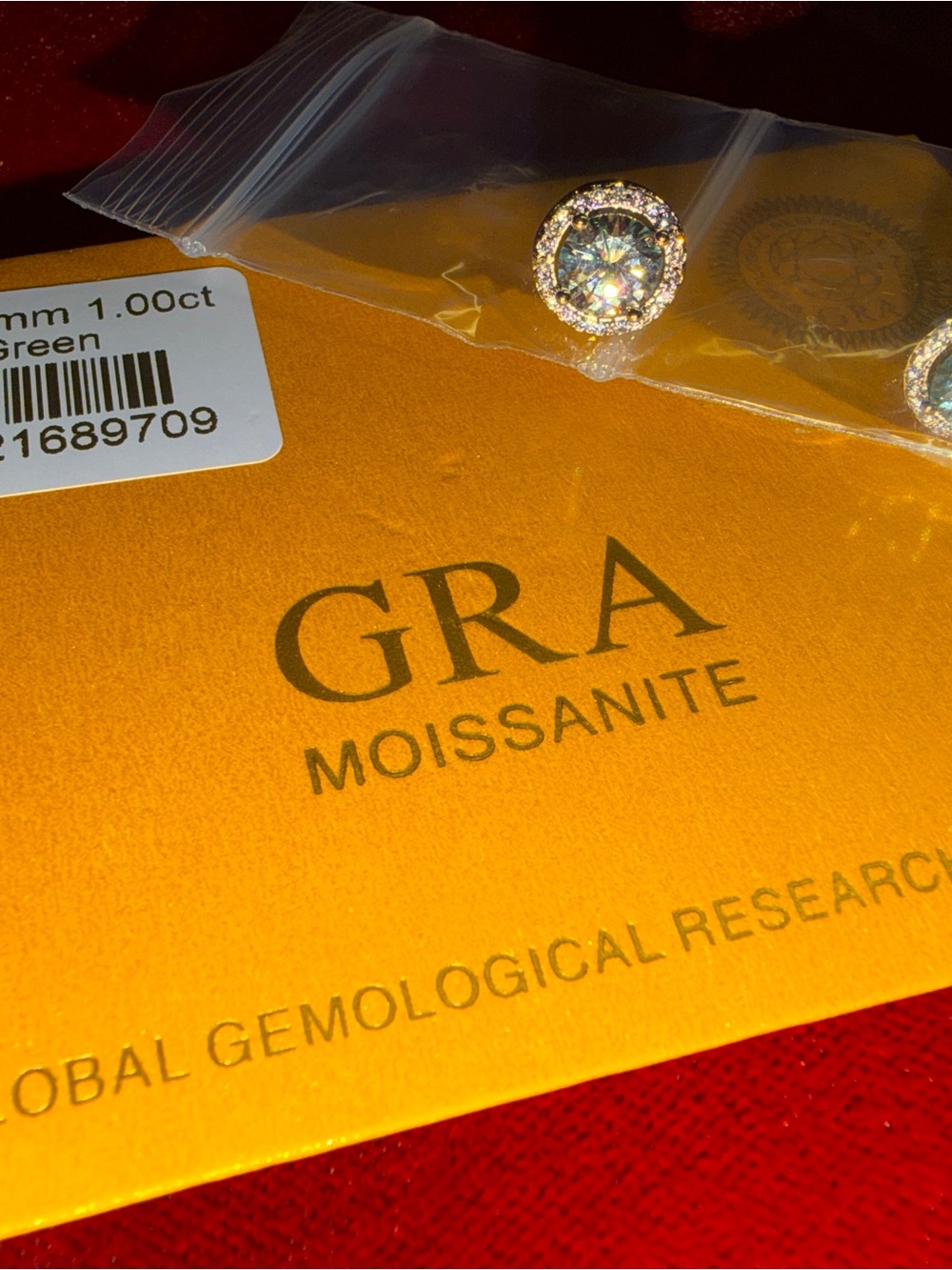 GRA Moissanite Stud Earrings - blue green color